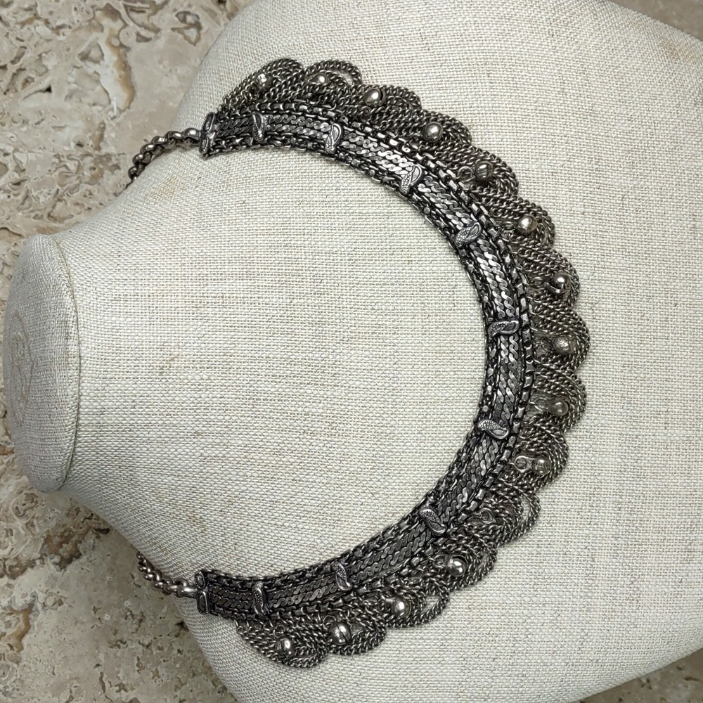 Gunmetal Silvertone Tribal Collar Necklace